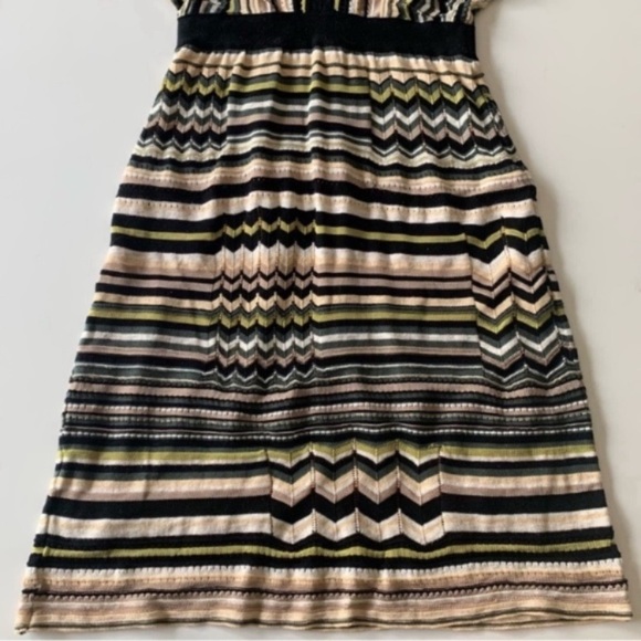 Missoni V-neck Empire Waist Dress in Green Cream and Black Vintage - Picture 5 of 9